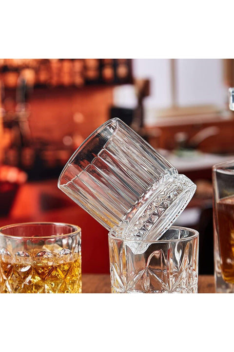 Italian Premium Old Fashioned Crystal Whiskey Glass Set 6, 320 ML, Transparent (Dark LINE Whiskey 310ML)