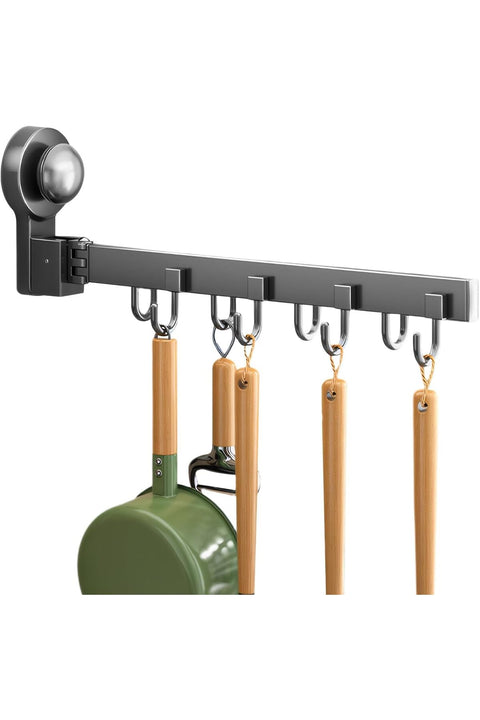Stainless Steel Kitchen Utensil Holder with 8 Hooks, 27cm Suction Cup Rack for Wall, No Drilling Bathroom & Kitchen Organizer, Rustproof Space Saving Storage for Spoons, Spatulas, Towels, Gray