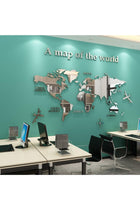 WINDIR 3D World Map Wall Stickers Decor Murals DIY Decal Silver 71x40 inch, Acrylic Office Wall Art Decor Bedroom living room TV wall (Silver: 180x100 cm) Large