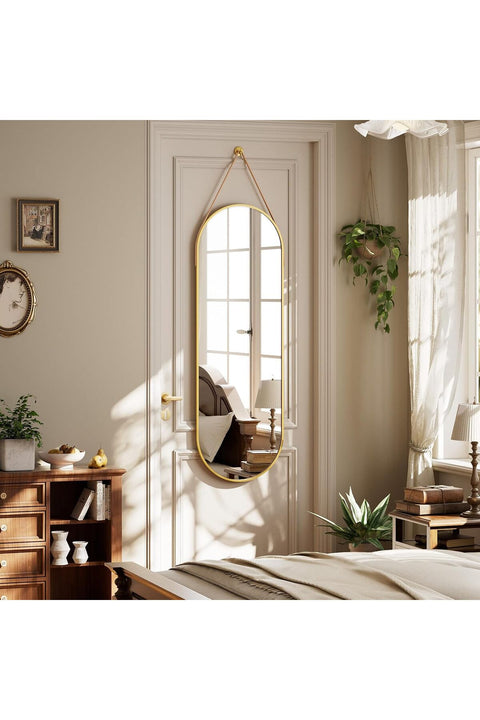 VooBang 40 x 120 cm oval wall mirror, bathroom mirror, decorative mirror suitable for bathrooms, living rooms and hallways, Gold