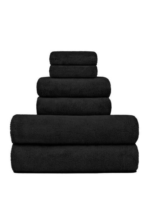 DIAOJIA 6 Pcs Coral Fleece Towel Set, Ultra Soft Thickened, Skin-Friendly, Quick Dry, High Absorbent Towels, Lightweight Breathable, Multipurpose Towels for Bathroom, Home, Travel (Black)