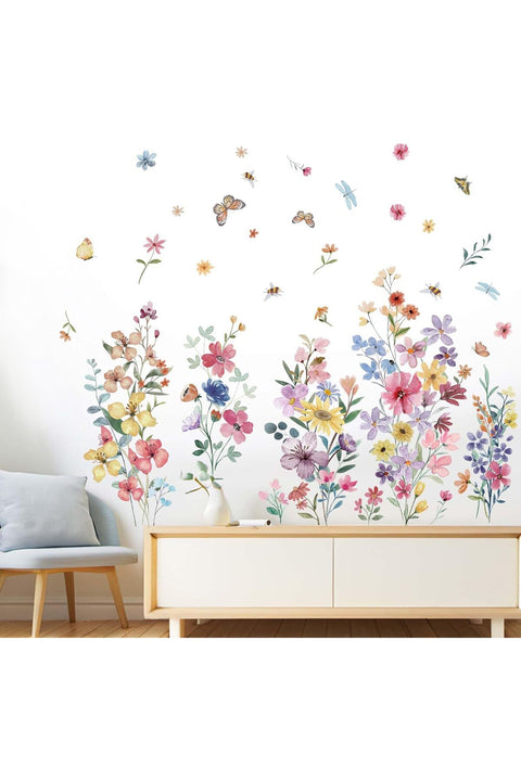 Watercolor Flower Wall Stickers for Girls: Peel and Stick Removable Wall Decals for Girl Room Nursery Baby Bedroom - Ages 1-12 Years Vinyl Decor