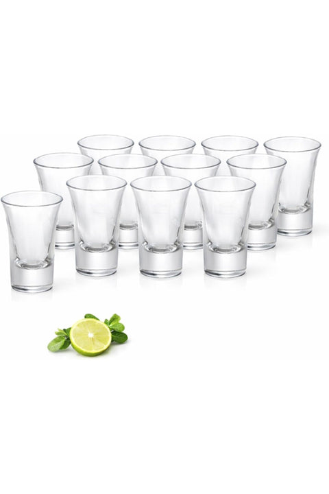 Mini Shot Glass Set, 1oz/30ml, 12pcs Bullet Cups with Heavy Base, Clear Whiskey Glasses