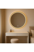 Lumina Round LED Wall Mirror 90×90 cm, Gold Metal Frame, Touch Sensor, Anti-Fog Lighted Bathroom Mirror, Decorative Wall Mounted Makeup Vanity Mirror