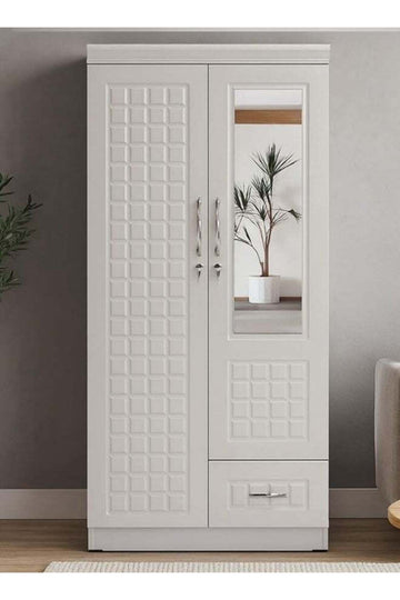 SUNLIT HOME Backlund 2-Door Wardrobe with Mirror and Drawer – Modern Storage Cabinet
