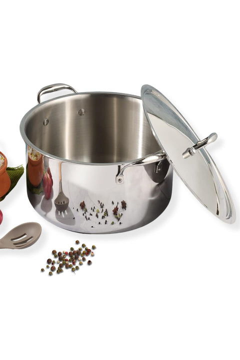 Platinum Triply Stainless Steel Biryani/Sauce Pot with Lid - 11 Liters, 30 cm