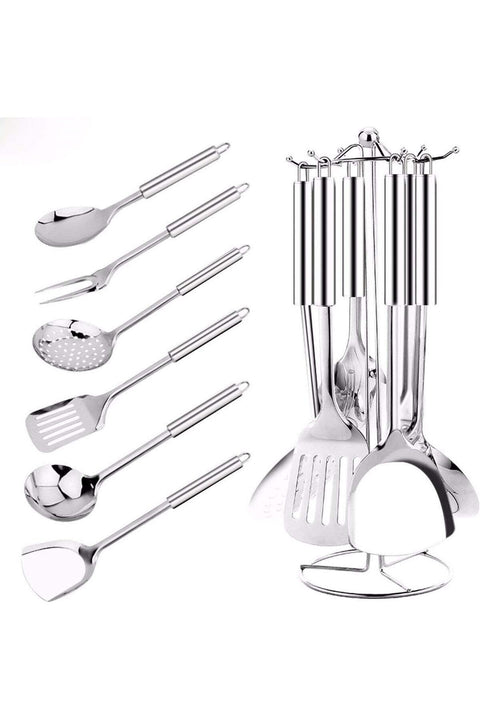 7 Pcs Kitchen Utensils MultiFunctional Stainless Steel Kitchenware with Holder Stand Gift for Cooking