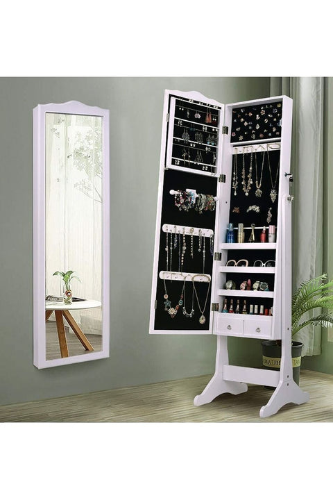 White Mirrored Jewelry Cabinet Armoire Storage Organizer Box Light
