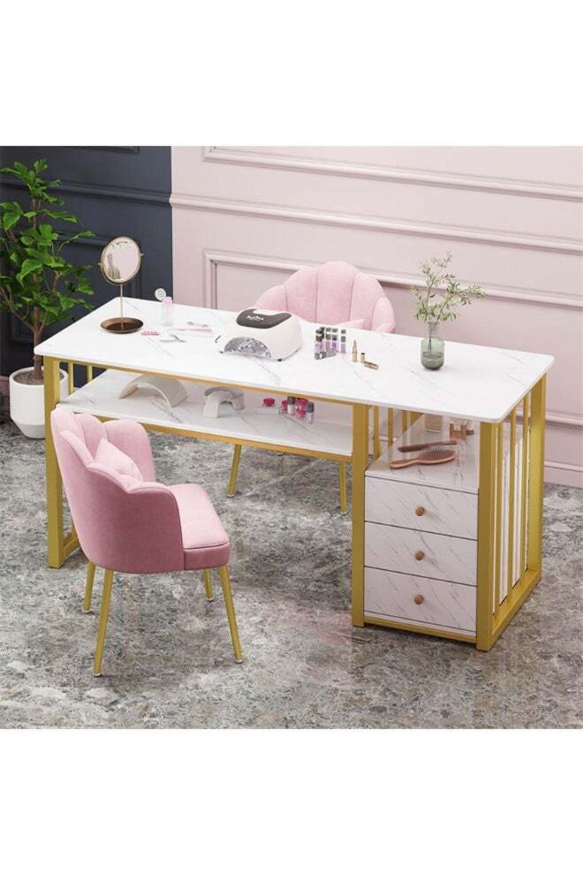 Manicure Table Nail Desk, Beauty Salon Nail Table with 3 Storage Drawers, Manicure Desk Workstation for Nail Tech Marbling Texture Home Makeup Beauty Salon Equipment, 100*40*76cm