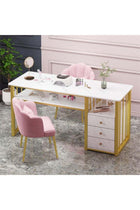 Manicure Table Nail Desk, Beauty Salon Nail Table with 3 Storage Drawers, Manicure Desk Workstation for Nail Tech Marbling Texture Home Makeup Beauty Salon Equipment, 100*40*76cm