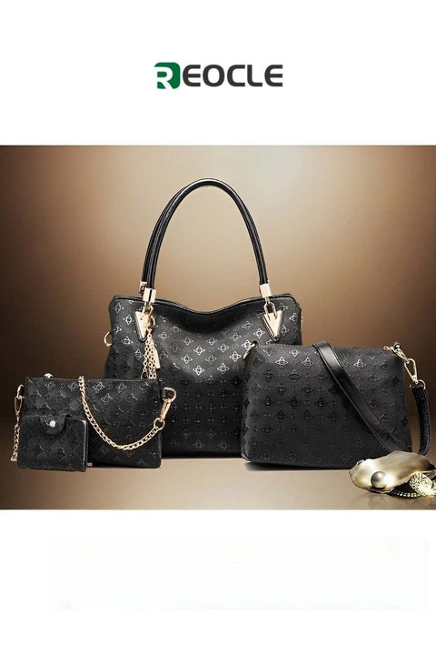 Women's 4 Pcs Handbags Tote Bags Shoulder Bag Set PU Leather Top-Handle Bag Large Shoulder Bag Crossbody Clutch Purse