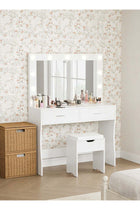 Bedroom Makeup Dressing Table with 3 Color Lighting Modes LED Mirror, Modern Vanity Desk with 2 Spacious Drawers, 90x40x134cm Desktop Vanity Table for Bedroom Skincare and Makeup, AE29 White (