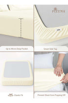 Pure 100% Cotton Twin Fitted Bed Sheet 120x200 cm New Ivory, 400 Thread Count Cool Luxury Soft Long Staple Cotton Sateen Weave, Deep Pocket Bedsheet Fits 40cm