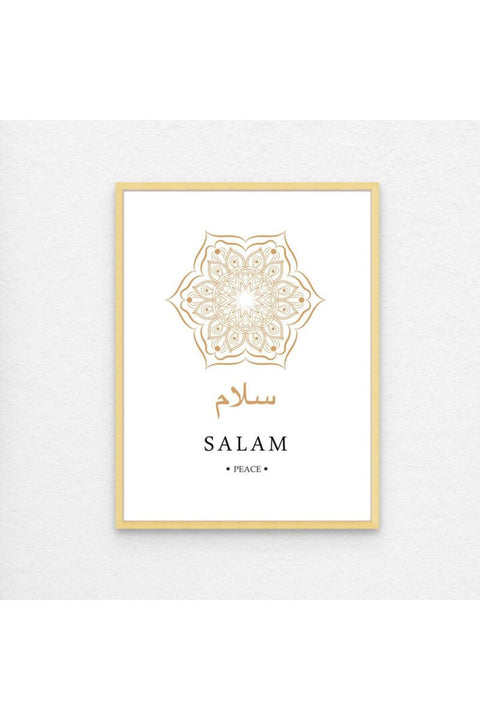 Framed Modern Islamic Wall Art - SALAM (Peace) Islamic Decor for Home, Mandala Islamic Wall Art, Islamic Wall Decor for Home & Office, Arabic Calligraphy Minimal Art, Framed Fine Art L3xW60xH80 - Ligh