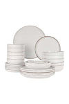 24 piece Stoneware Dinnerware Set, Set for 6, Microwave & Dishwasher Safe, White with Brown Rim