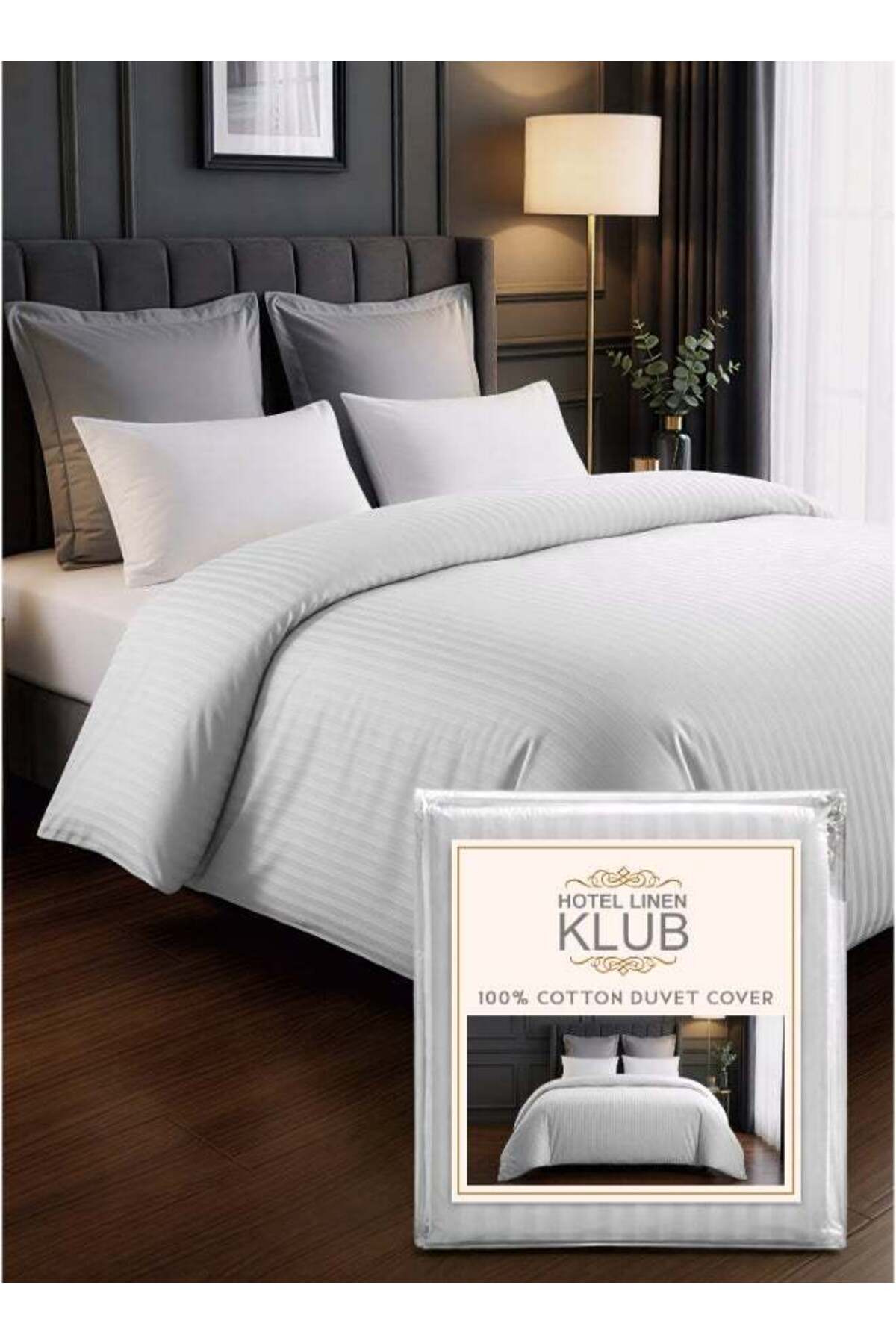 Hotel Linen Striped Duvet Cover Cotton White 245x245cm