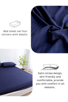 3 Pcs King Size Fitted sheet with elastic corner 180*200+30cm with 2 pillow cases, bedsheet set, dark blue.