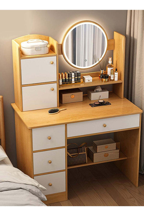 Bedroom Bedside Dressing Table with LED Light Dressers Dressing Table With Drawers Vanity Table Beautiful Makeup Table 80*40*128CM