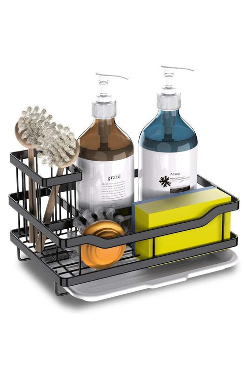 Kitchen Sink Shelf,Soap Sponge Drain Rack Holder,304 Self-Drainage Kitchen Sink Caddy,Rustproof Waterproof Quick Drying Dish Sponge Organizer,Bathroom Accessorie(Black)