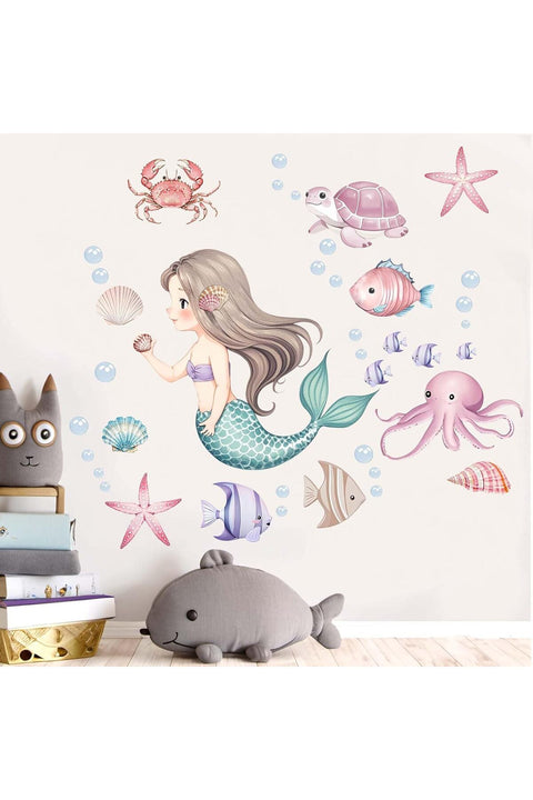 Mermaid Wall Stickers for Girls Bedroom: Peel and Stick Under The Sea Turtle Marine Ocean Fish Starfish Shell Wall Decals - Baby Nursery Girl Room Toddler Room - Kids Supplies Ages 1-12 Year
