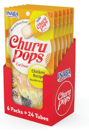 Churu Pops, Grain-Free, Soft, Moist and Chewy Jelly Cat Treats with Vitamin E, 0.54 Ounces Each, 24 Tubes (4 per Pack), Chicken Recipe
