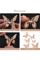 3D Butterfly Wall Decor, 48 Pcs 4 Styles 3 Sizes, Removable Metallic Wall Sticker Room Mural Decals for Kids Bedroom Nursery Classroom Party Decoration Wedding Decor DIY Gift (Rose Gold)