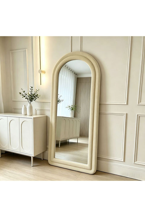 MapleHoome Full-Length Mirror, Boucle Fabric, Floor Mirror, Lean-to-Wall Standing Mirror, 80*180, Beige