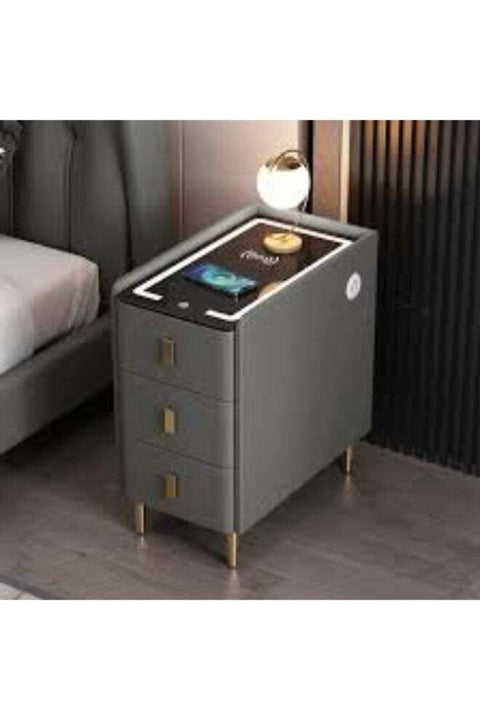 Simple Wireless Charging Night Stand Storage,Smart Nightstand,Bedroom Furniture,Bedroom Side Table, Multi-Function Fingerprint Lock White Dresser With Usb ( white , gray )