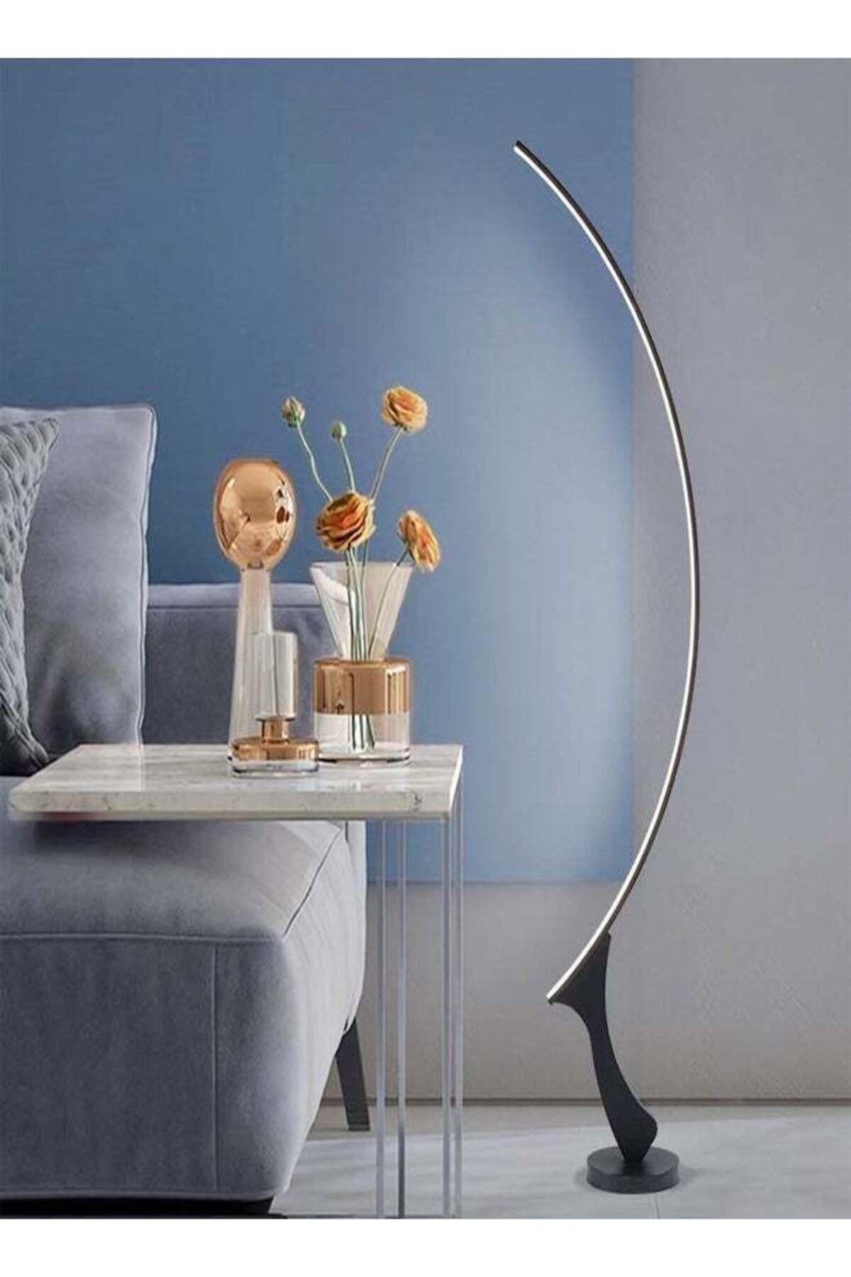 2 Pcs Classic Temperature & Step less Dimmable Brightness Minimalist Arc Standing Floor Lamp for Living Room Bedroom Office Lounge