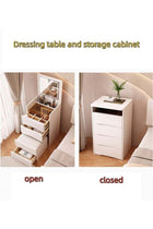 Dressing Table With Cabinet And Stool,Minimalist Vanity Desk with Flip Top Mirror and Lights,Corner Makeup Vanity Table With 3 Drawers,Cream Wind Multi-functional Bedside Table Storage Shelf