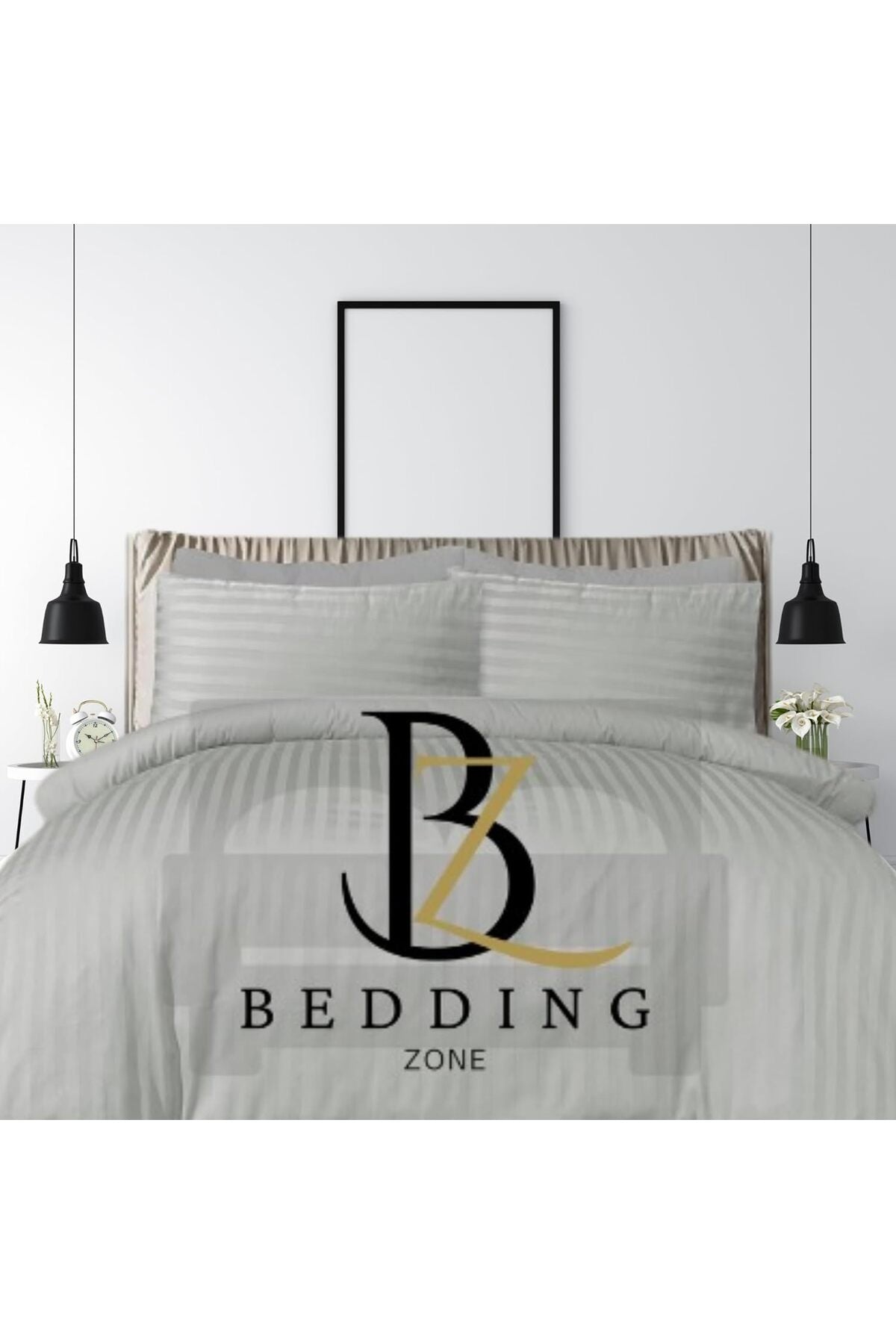 4-Piece Duvet Cover Set, 100% Microfiber, Striped and Solid Pattern, Zipper Closure