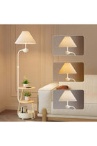Nordic Curved Floor Lamp, Standing Lamp With 3-Layer Side Table and Storage Drawer