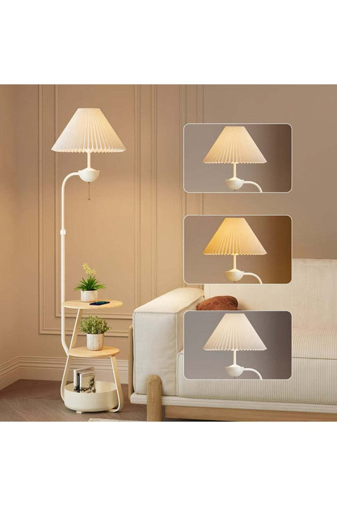 Nordic Curved Floor Lamp, Standing Lamp With 3-Layer Side Table and Storage Drawer