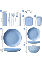 62 Piece Unbreakable Crockery Set, Reusable Camping Tableware Set for 5 People, Plastic Tableware