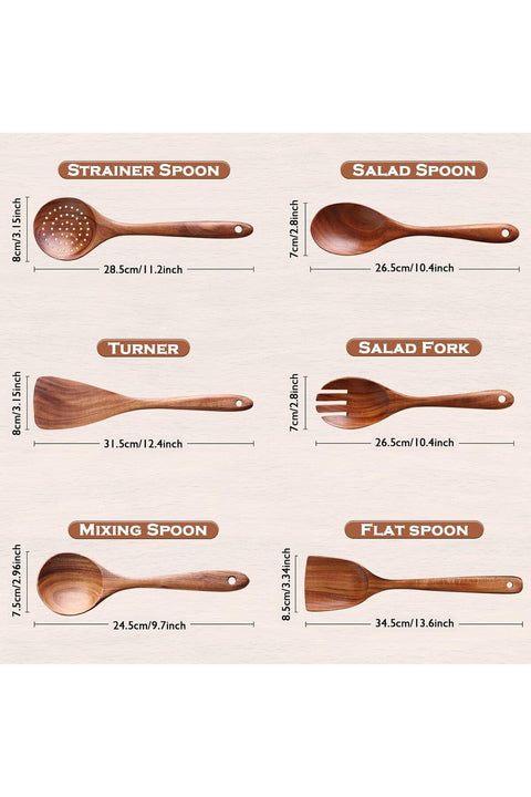 Wooden Kitchen Utensil Set Non Stick Spoons Spatulas and Salad Forks Set | Durable, non-toxic, non-stick, smooth surface, easy to clean, comfortable grip