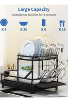 Dish Drying Rack, Multifunctional Dish Rack, Rustproof Kitchen Dish Drying Rack with Drainboard, Space-Saving 2-Tier Dish Drying Rack with a Large Capacity for Kitchen Counter Black
