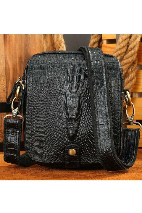 Crossbody bag for men,Genuine leather men's messenger bag, top layer cowhide shoulder bag, fashionable business men's messenger bag, crocodile pattern shoulder bag