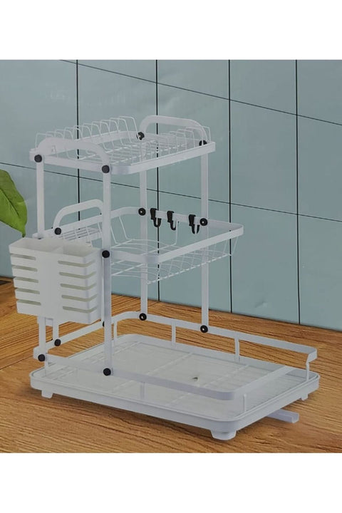 3 Tier Dish Drying Rack, Dish Rack And Drainboard Set for Kitchen Counter, Stainless Steel Sink Organizer Dish Racks with Cups Holder, Utensil Holder, Dish Strainer Shelf