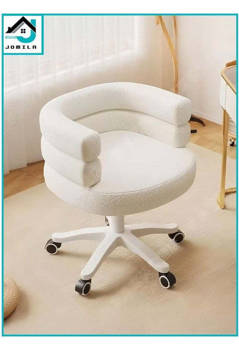 Modern Vanity Chair with Curved Back, Height Adjustable Swivel Makeup Chair, Barrel Armchair Upholstered for Vanity Living Room Bedroom(White)