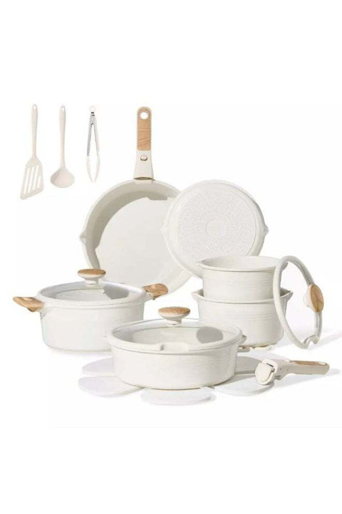 24-Piece Ceramic Nonstick Cookware Set with Detachable Handle, PFAS-Free Healthy Cooking Pots & Pans, Stackable Design with Pour Spouts, All-Stovetop Compatible, Dishwasher Safe (Cream)