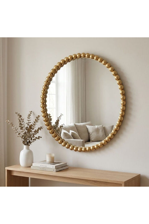 New In Bead Round Mirror 80X80X3Cm Gold