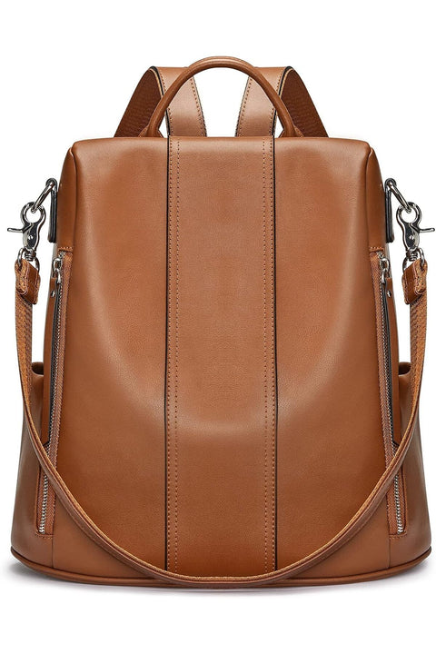 S-ZONE Leather Backpack Purses for Women Antitheft Soft Rucksack Ladies Shoulder Bag Medium | Genuine Leather, Medium Fits 9.7-inch Tablet, for Work Travel Daily Commute, Multi Pockets, Adjustable Dua