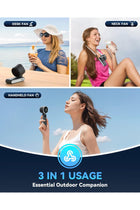 PlayHot Portable Handheld Turbo Fan, 5 Gear Wind, USB-C Rechargeable, 3 IN 1 for Outdoor, Travel (Black)