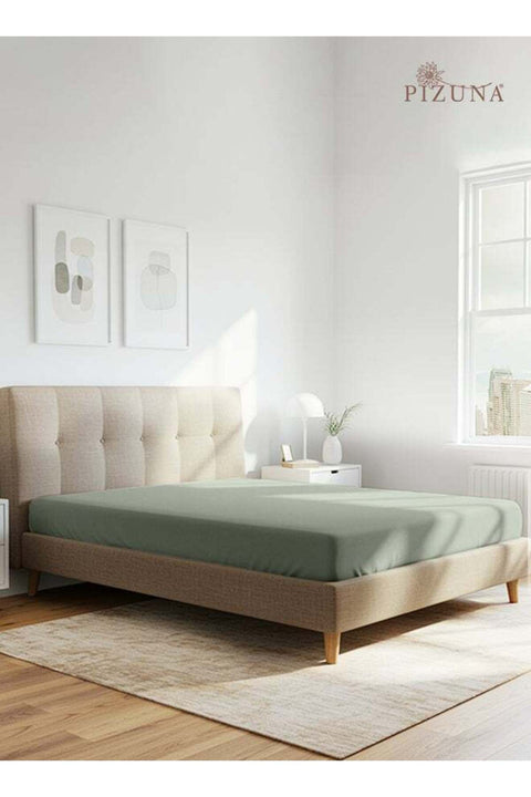 Pure Combed Cotton Fitted Bedsheet King Size 180x200 cm Sea Foam, 400 Thread Count