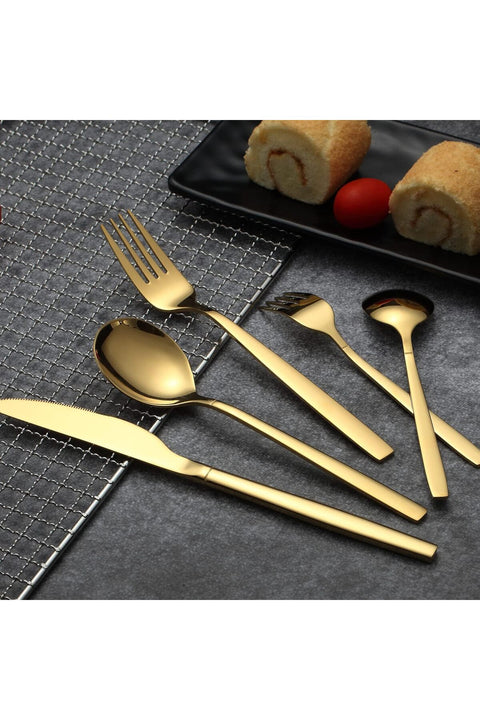 30-Piece Titanium Gold Plated Flatware Set, 30-Piece Flatware Set, Service for 6 (Shiny Gold) VC286G30