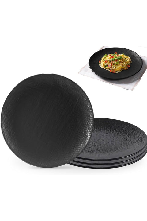 Modern Black Textured Ceramic Stoneware Dinner Plates, 20 cm, Textured Volcanic Pattern, Set of 4, for Spaghetti Western steak