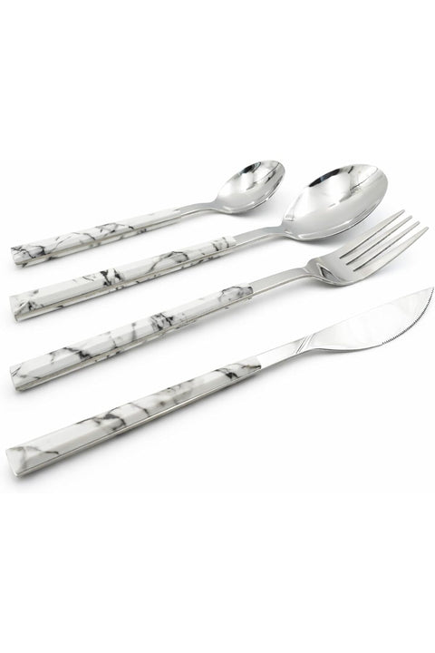 BERAM Silverware Ensemble 4-Piece Cutlery Set – Stainless Steel Flatware with Elegant Marble Handles – Mixed Silverware for Daily Dining and Tableware Use