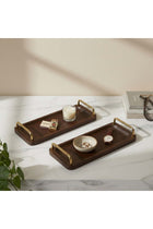 Coco Wooden Tray With Brass Handles, Set Of 2 - Brown