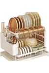 Dish Drying Racks for Kitchen Counter Large Capacity Double-Layer Dish Drying Rack - with Knife/Utensil & Cutting Board Holder, Drainage Tray (white)