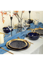 Stone Lain Porcelain 16 Piece Dinnerware Set, Service for 4, Blue and Golden Rim, Dark Blue
